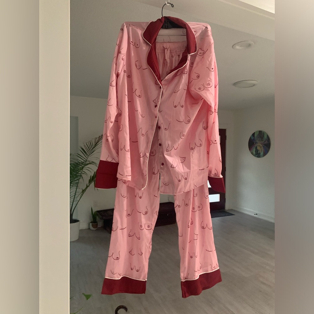 Pink Pajama Satin Pajama Set with limited edition boob pattern